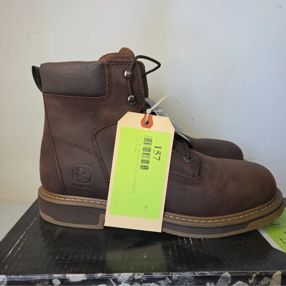 John Deere JD6104 Mens Nutty Mule 6 NST Lace Up Boots 12 M Brown Leather NWT